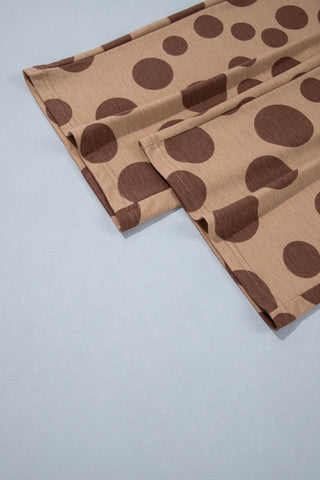 Khaki Polka Dot Long Sleeve Top Drawstring Relaxed Pants Set