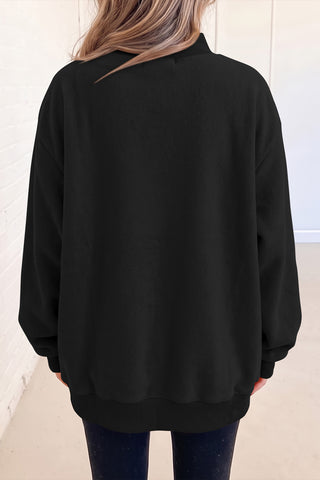 Black Oversize Drop Shoulder Reversible Mock Neck Sweatshirt