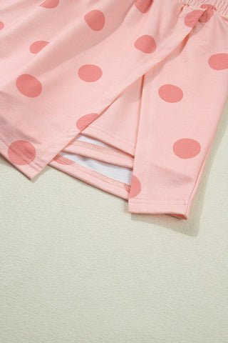 Pink Ribbed Trim Polka Dot Print Tank Split Mini Skort 2pcs Set