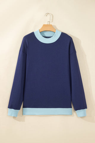 Grapefruit Orange Colorblock Trim Crewneck Long Sleeve Pullover Sweatshirt