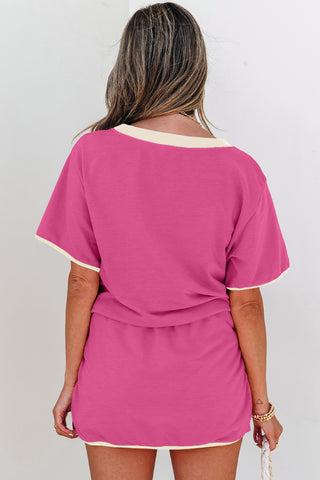 Turquoise Colorblock Edge Drop Shoulder T Shirt and Skort 2Pcs Set