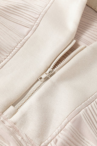 Parchment Solid Color Textured Zip V Neck Pullover Sweatshirt