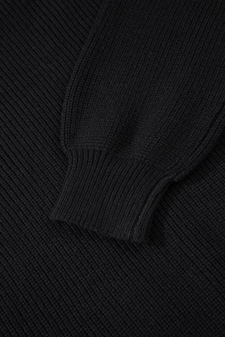 Black Ribbed Knit Ribbon Knot Backless Drop Shoulder Sweater