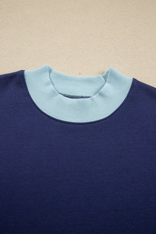 Grapefruit Orange Colorblock Trim Crewneck Long Sleeve Pullover Sweatshirt