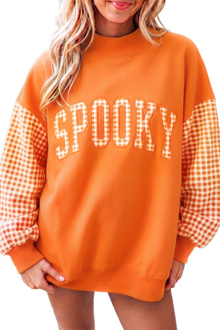 Fiery Red Gingham Plaid Oversized Pullover Sweatshirt