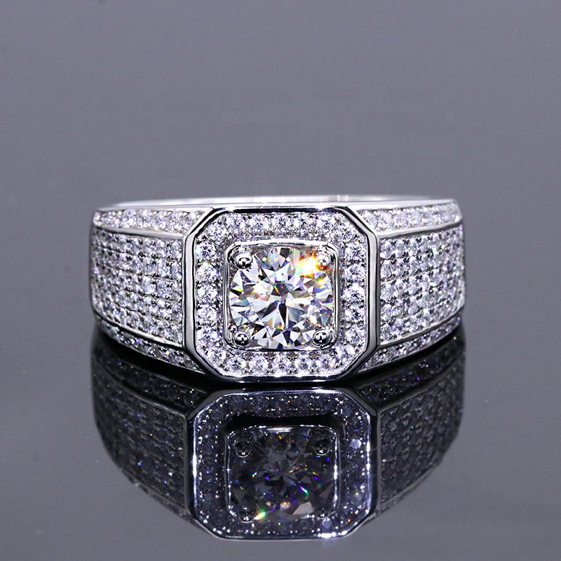 Men's Engagement Rings 3 Carats Moissanite Diamond Silver