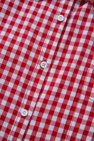 Red Plaid V Neck Long Sleeve Tunic Loose Fit Plus Size Shirt