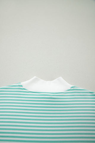 Green Stripe Oversize Mock Neck Sweatshirt and Shorts Set
