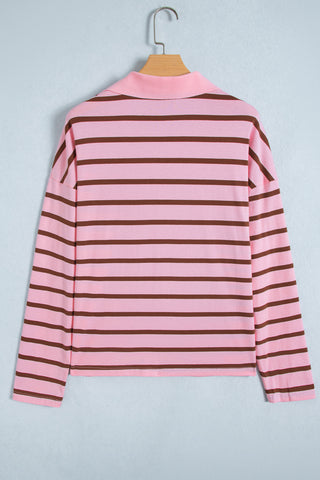 Pink Stripe Striped Long Sleeve Collar Shift Top