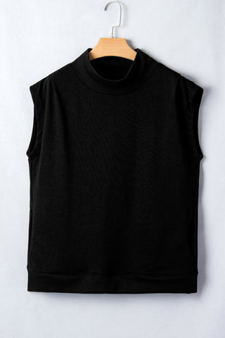 Racing Red Solid Color High Neck Cap Sleeve Loose Top