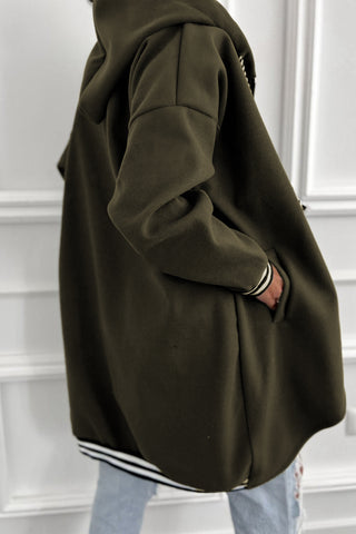 Four Leaf Clover Contrast Cuffed Drop Shoulder Zip up Tunic Hoodie