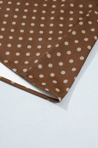 Brown Polka Dot V Neck Long Sleeve Button Shift Dress