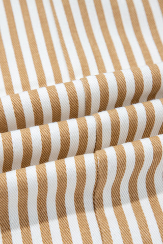 Apricot Stripe Ribbon Drawstring Waist Full-Length Shift Pant