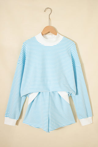 Green Stripe Oversize Mock Neck Sweatshirt and Shorts Set